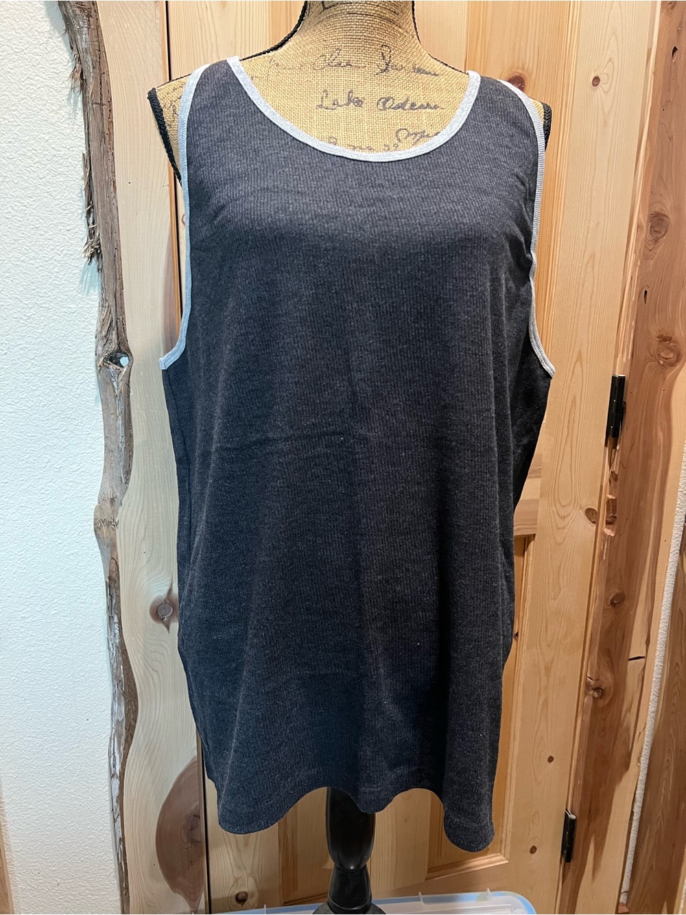 Old Navy Charcoal Gray Ribbed Tank with Light Gray Trim